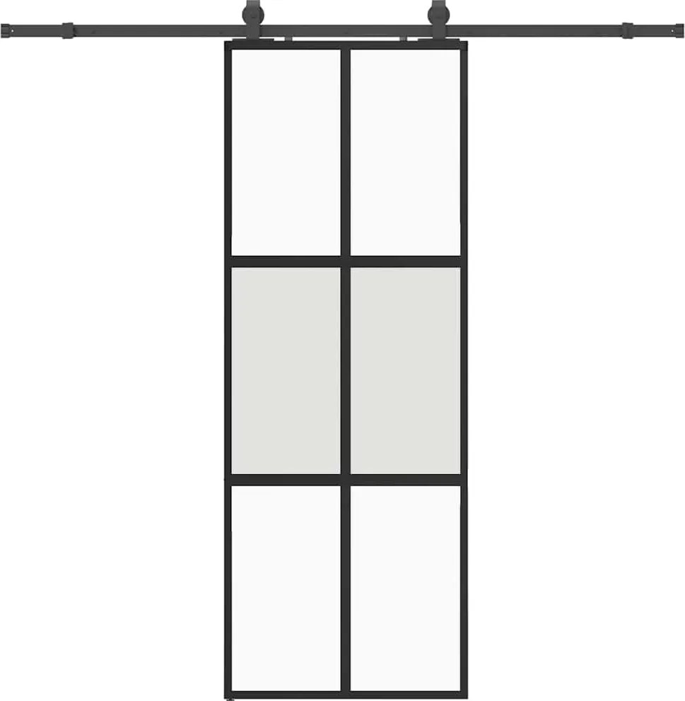 vidaXL fekete edzett üveg tolóajtó fémszerelék szettel 76x205 cm