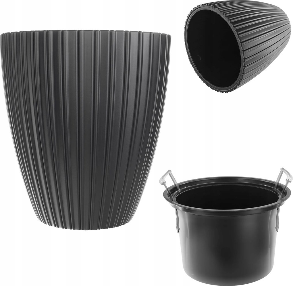 Virágtartó 30cm Virágtartó Betéttel Műanyag Fekete