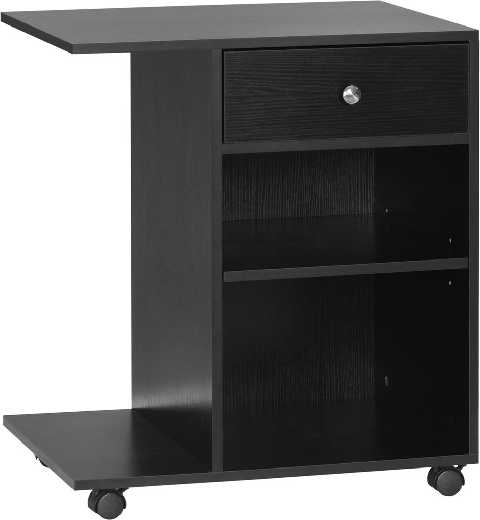 Vinsetto Nyomtatóállvány Íróasztal Szervező 2 Fakkal, CPU Térrel + Nagy Polccal, Fekete Forgácslap | Aosom