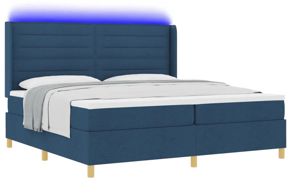 Boxspring Ágy Matraccal és Kék LED-del 200x200 cm Szövet