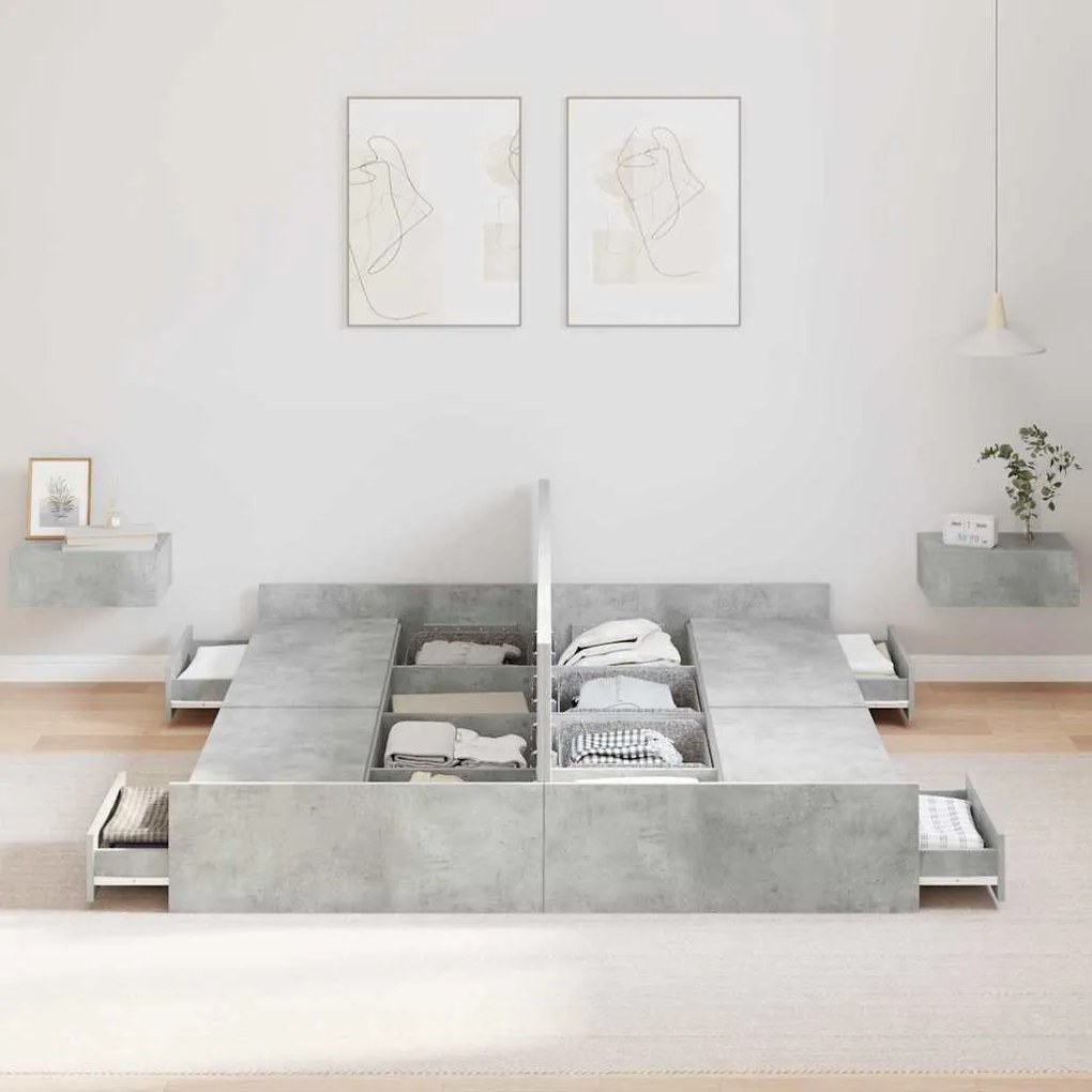 Ágykeret tárolóval fiókkal Beton szürke 160 x 200 cm Faanyag