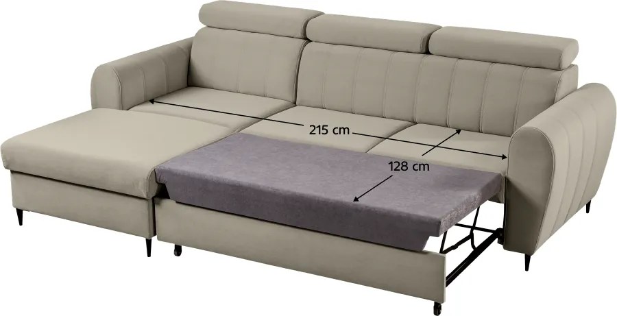 Kinyitható ülőgarnitúra, bézs, balos, KORIO