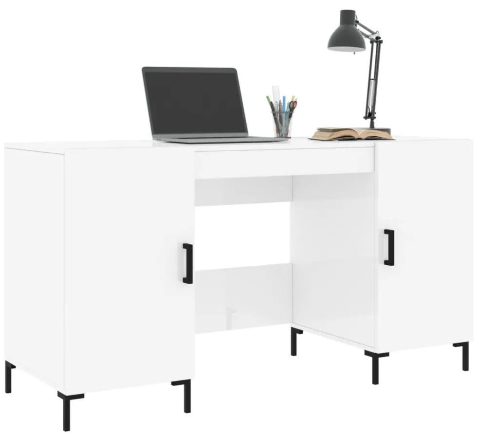 vidaXL magasfényű fehér színű szerelt fa íróasztal 140 x 50 x 75 cm