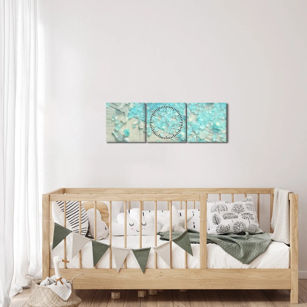 Kép - Tengerparti hangulat türkiz árnyalatokban (órával) (90x30 cm)