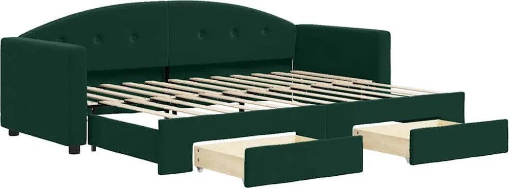 vidaXL sötétzöld kihúzható bársony heverő fiókkal 80 x 200 cm