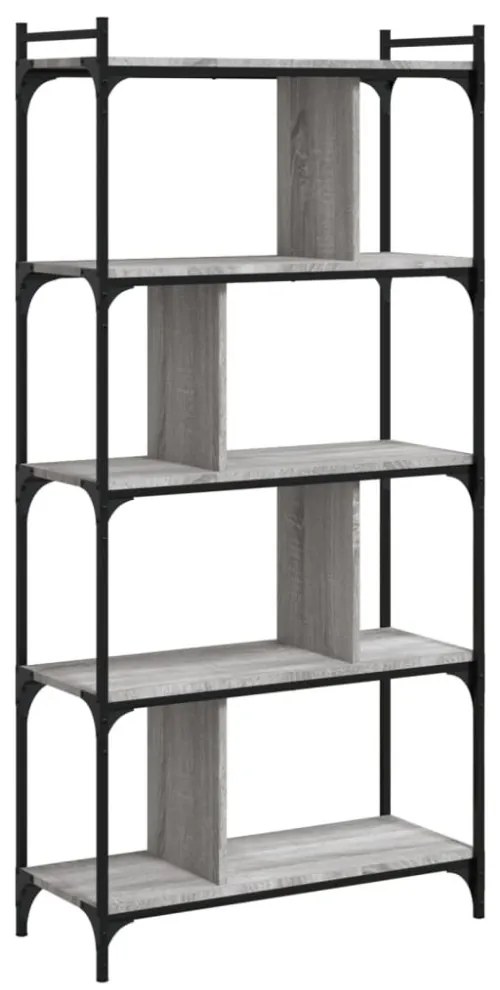 5 szintes szürke sonoma színű fa könyvespolc 76 x 32 x 158 cm