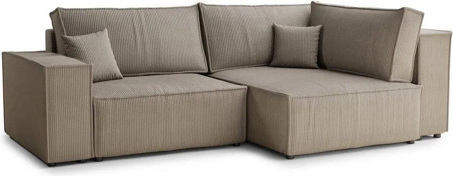 Bézs kordbársony kinyitható-tárolóhelyes sarokkanapé (jobb oldali-L alakú) Tonga – Maison de Rêve