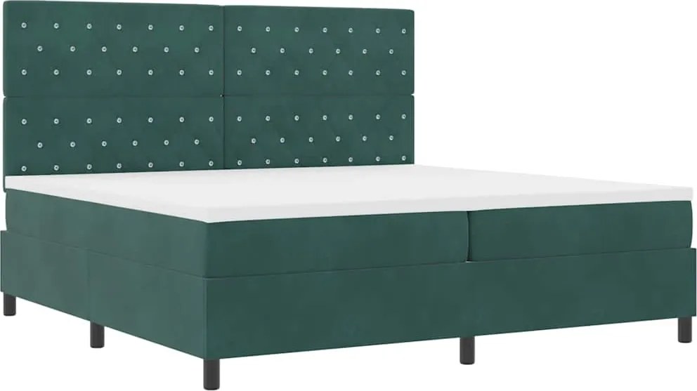 vidaXL LED Box Spring Ágy matracmal Sötétzöld 200 x 200 cm szövet