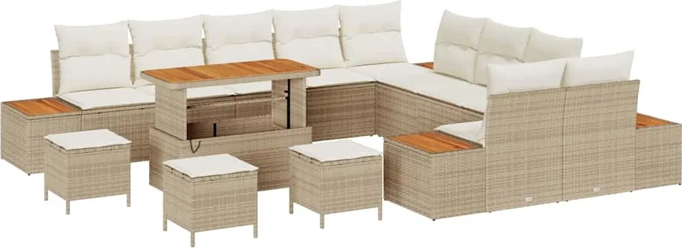 vidaXL Kerti Kanapé Szett párnával tárolóval 14 pcs Bézs Poli rattan