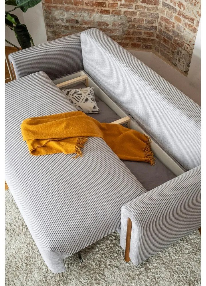 Szürke kordbársony kinyitható-tárolóhelyes kanapé 244 cm Arcadova – ELTAP