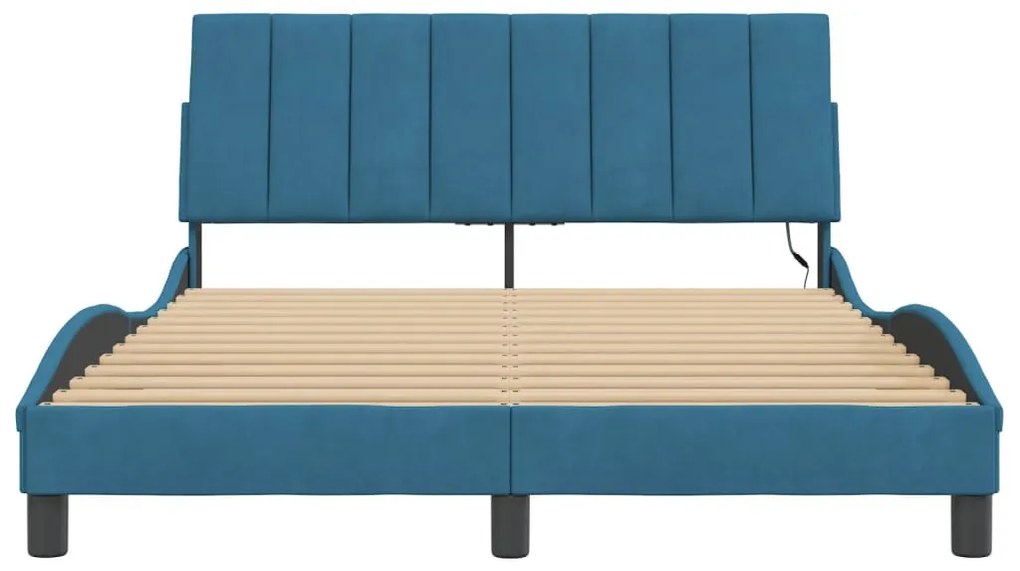 kék bársony ágykeret LED-ekkel matrac nélkül Hanko 140 x 200 cm