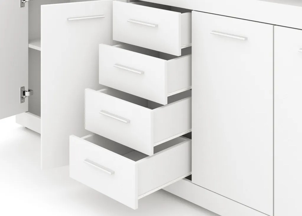 XXL/LUNA komód 4 ajtó / 4 fiók, fehér / fehér