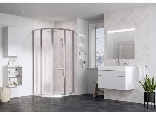 Ravak 3114OU02Z1 - SUPERNOVA negyedkör alakú, négyrészes zuhanykabin 80x80 cm, szatén