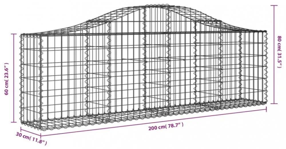 5 db íves horganyzott vas gabion kosár 200x30x60/80 cm