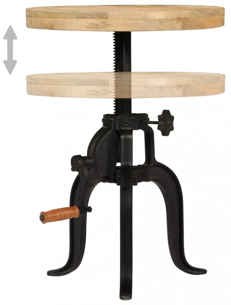 tömör mangófa és öntöttvas kisasztal 45 x (45-62) cm