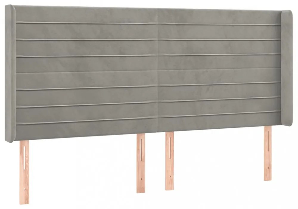 világosszürke bársony rugós és LED-es ágy matraccal 160x200 cm