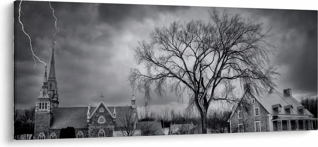 Fekete fehér falu képe (120x50 cm)