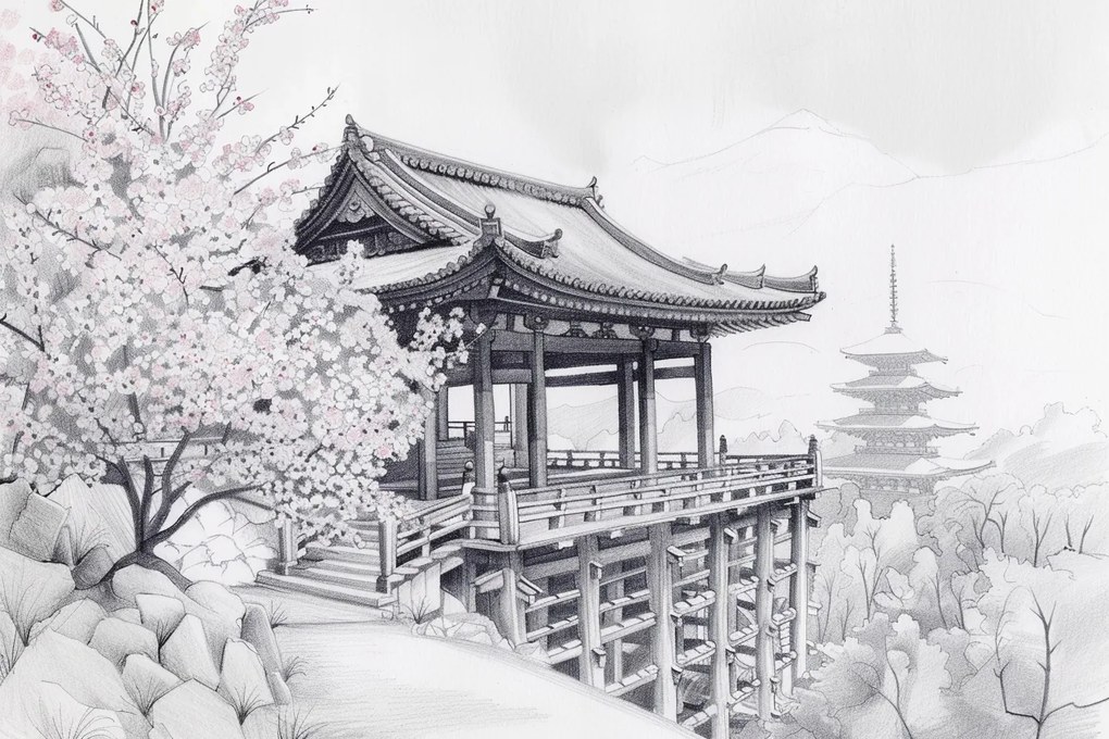 Vászonkép Canvas Tájkép Grafika Park Kert Japán Sakura 60x40