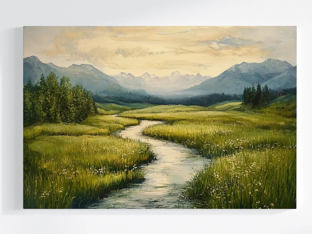 Vászonkép Canvas Tájkép Rét Folyó Patak Zöld 60x40