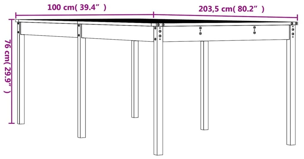 tömör fenyőfa kerti asztal 203,5 x 100 x 76 cm
