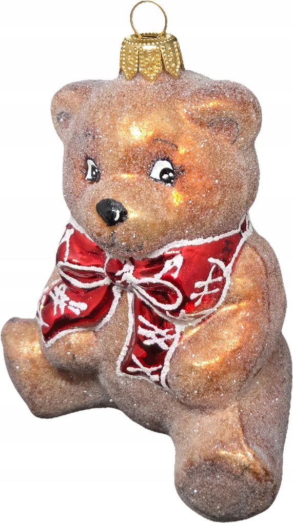 Karácsonyi mackó kollekció piros masnival Üveggömb