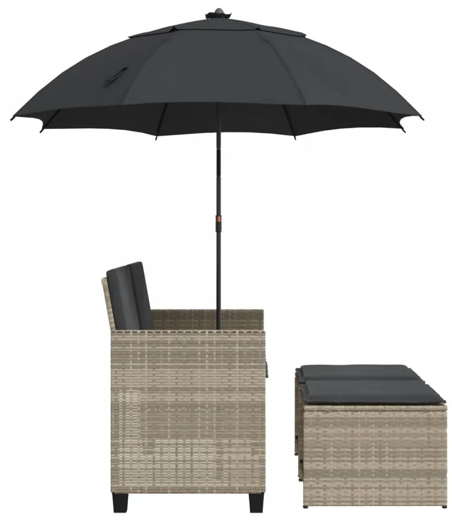 2 személyes polyrattan kerti kanapé napernyővel/székkel