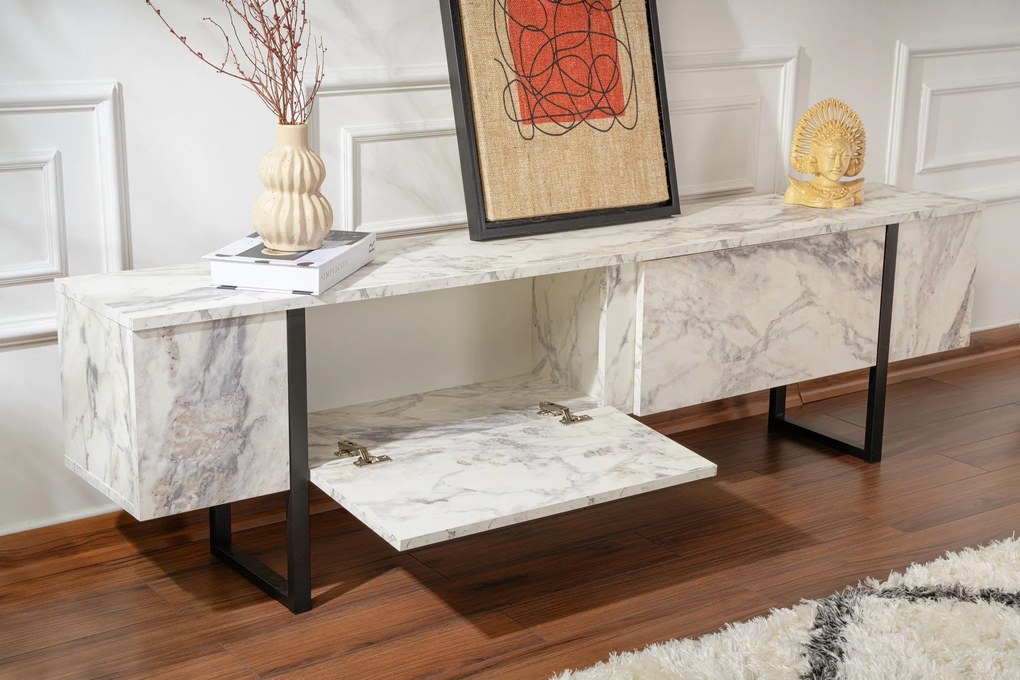 TV szekrény Serenity - Fressia Marble, Fekete