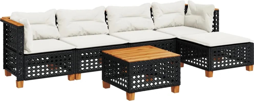 vidaXL 6 részes fekete polyrattan kerti ülőgarnitúra párnákkal