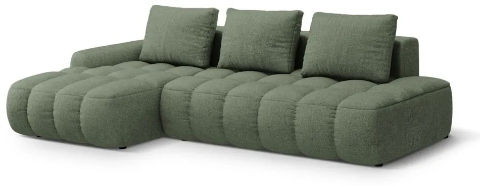 Zöld kinyitható-tárolóhelyes sarokkanapé (bal oldali-heverő résszel) Linz – Cosmopolitan Design