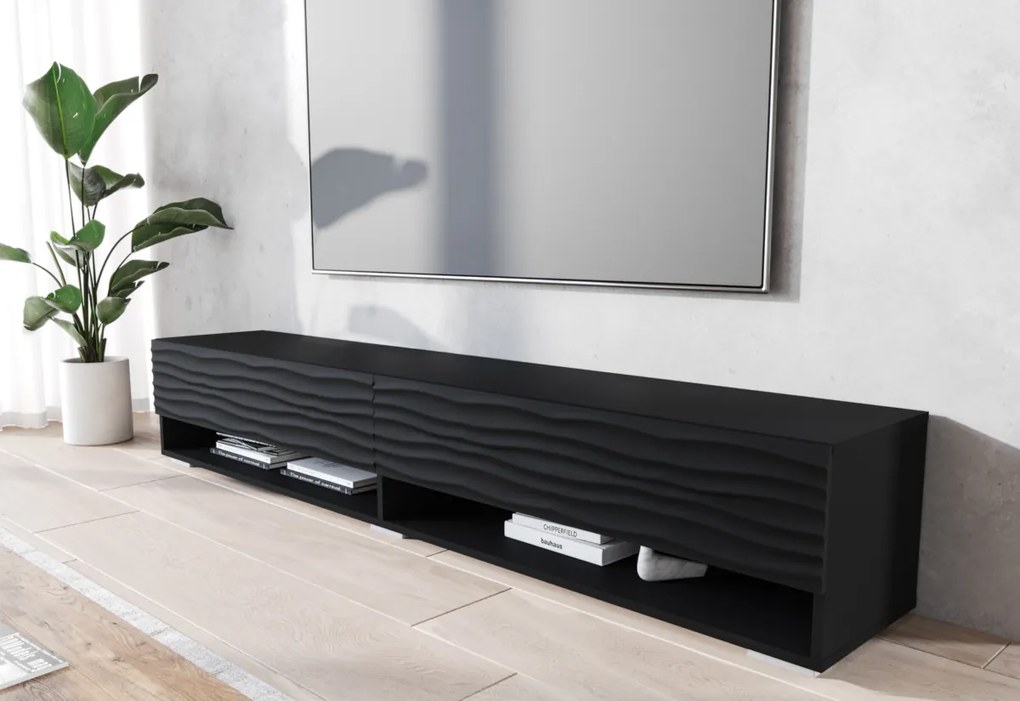 MENDES A 2 TV asztal, 180x30x31, fekete/fala, LED világítással