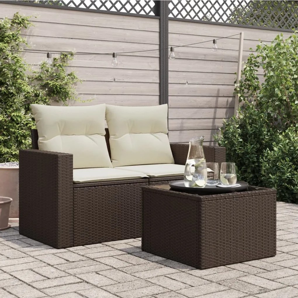 barna polyrattan üveglapos kerti asztal 55 x 55 x 37 cm