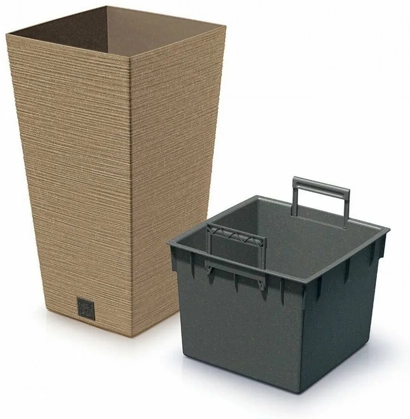 FURU SQUARE ECO WOOD virágtartó 24 c m betéttel, barna, S