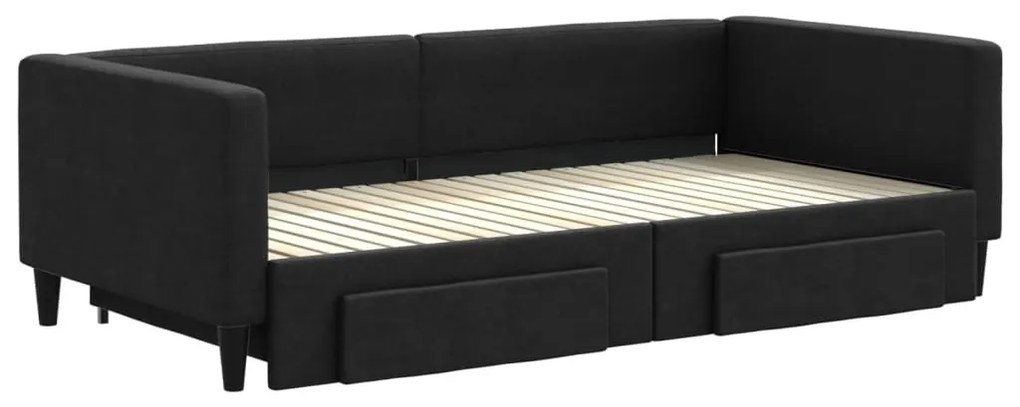 fekete kihúzható szövet heverő fiókokkal 100 x 200 cm