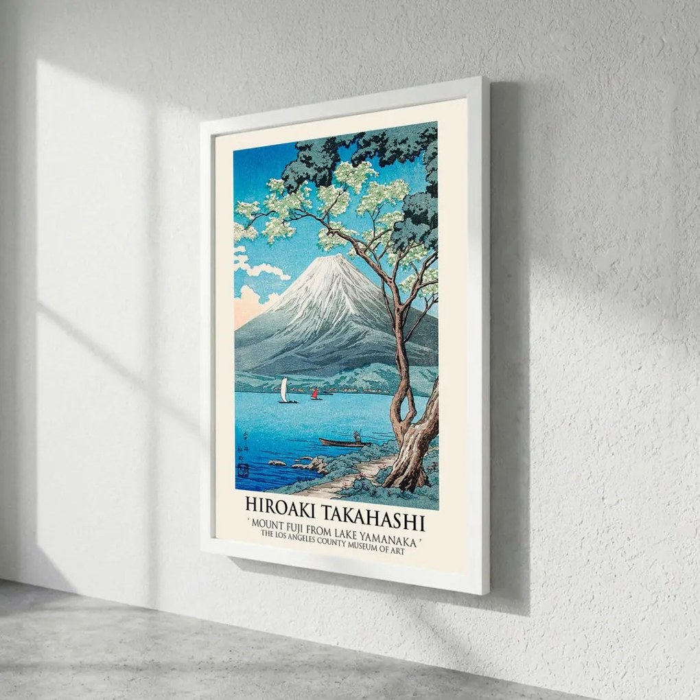 Fuji-hegy a Yamanaka-tóból keretezett falikép, 55 x 75 cm