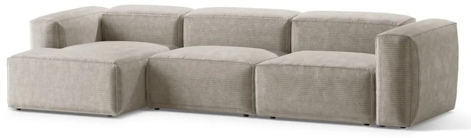 Bézs kordbársony sarokkanapé (bal oldali-heverő résszel) Bergano – Cosmopolitan Design