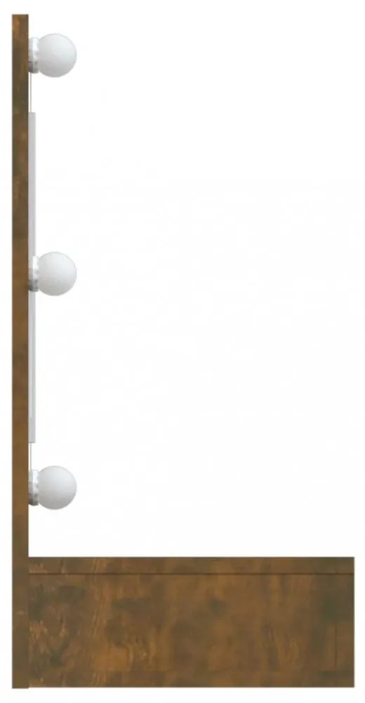 füstös tölgy színű tükrös szekrény LED-ekkel 90 x 31,5 x 62 cm