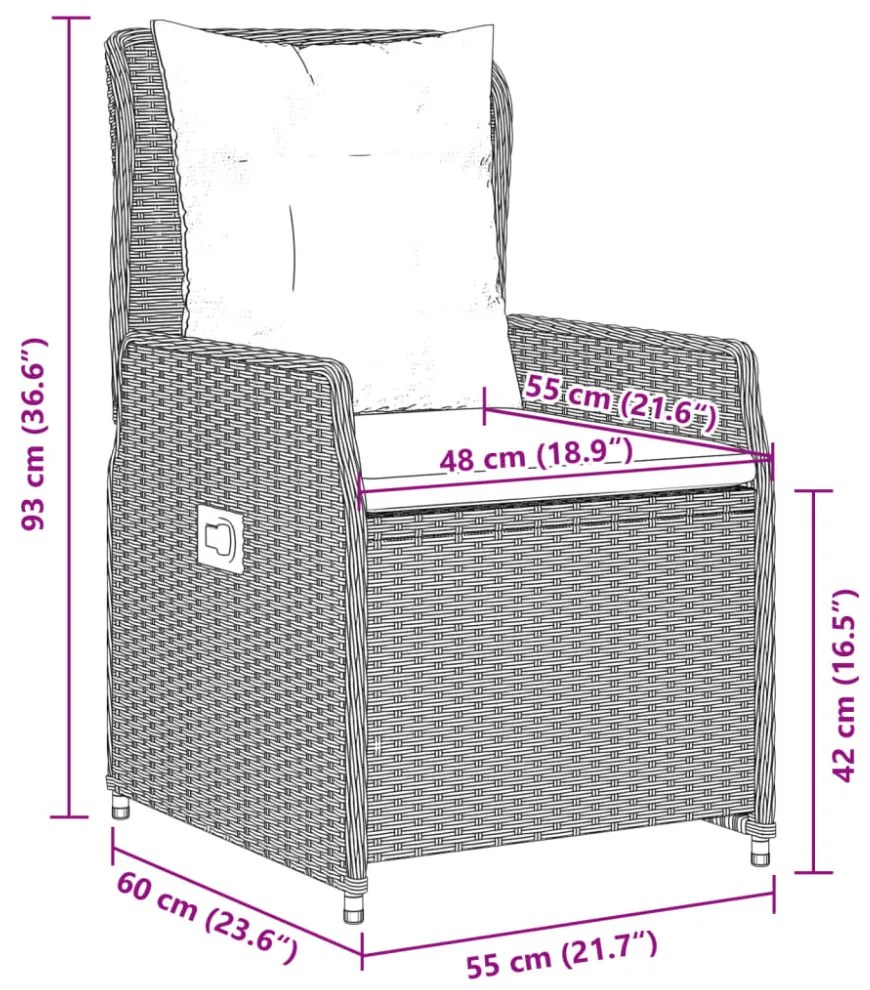 2 db világosszürke polyrattan dönthető kerti szék