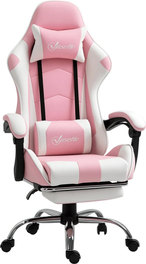 Vinsetto Ergonomikus Játék Szék Fejtámlás Masszázs Deréktámasz Párnázott Lábemelő Forgó Gamer Szék PC Szék Csatlakoztatható Karfákkal, Hintázó Funkció