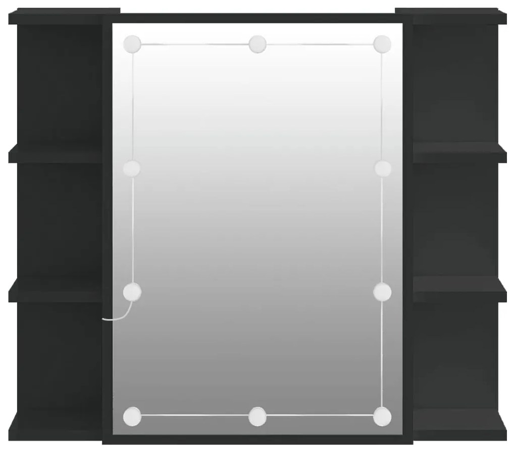 fekete tükrös szekrény LED-ekkel 70 x 16,5 x 60 cm