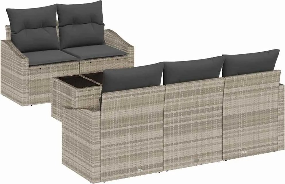 vidaXL Kanapé Szett párnával párnával 6 pcs Világosszürke polirattan