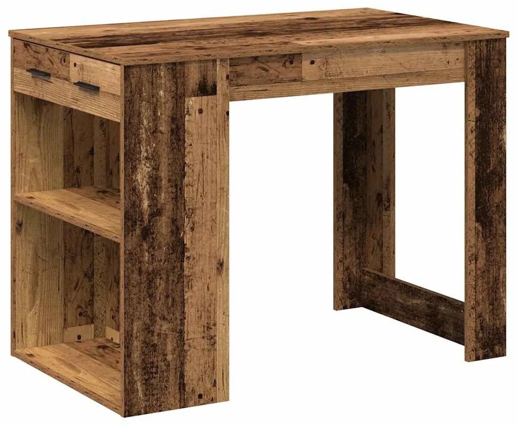 íróasztal fiókkal és polccal régi fa 102x62x77,5 cm gépelt fa
