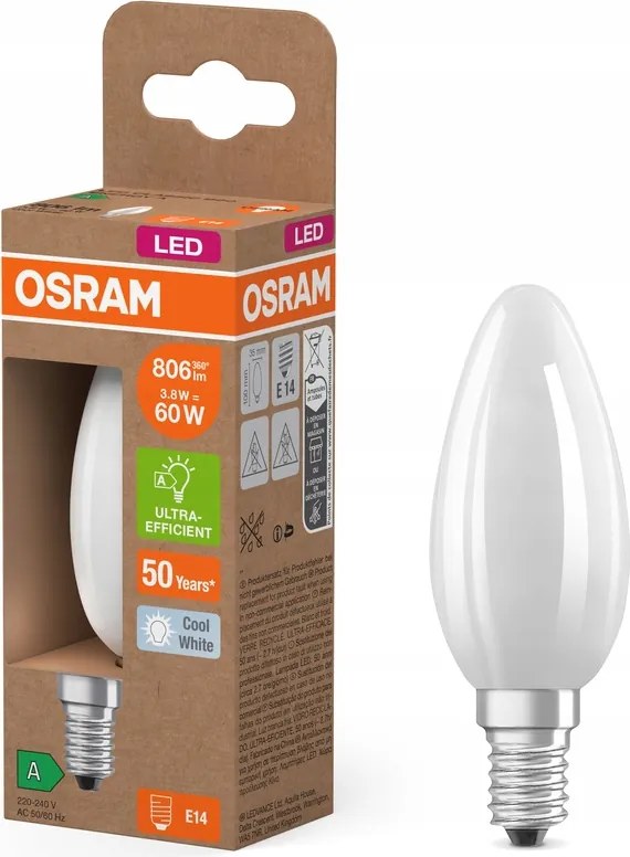 Led izzó B35 E14 3,8W 60W 806lm 4000K Filament 213lm/W A osztály Osram