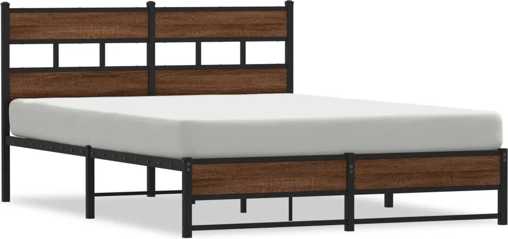 vidaXL barna tölgy színű fém ágykeret matrac nélkül 140 x 200 cm