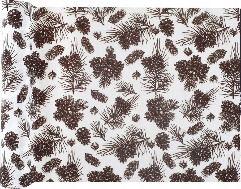 Karácsonyi asztali futó dekoráció, tobozos minta, 3 méter