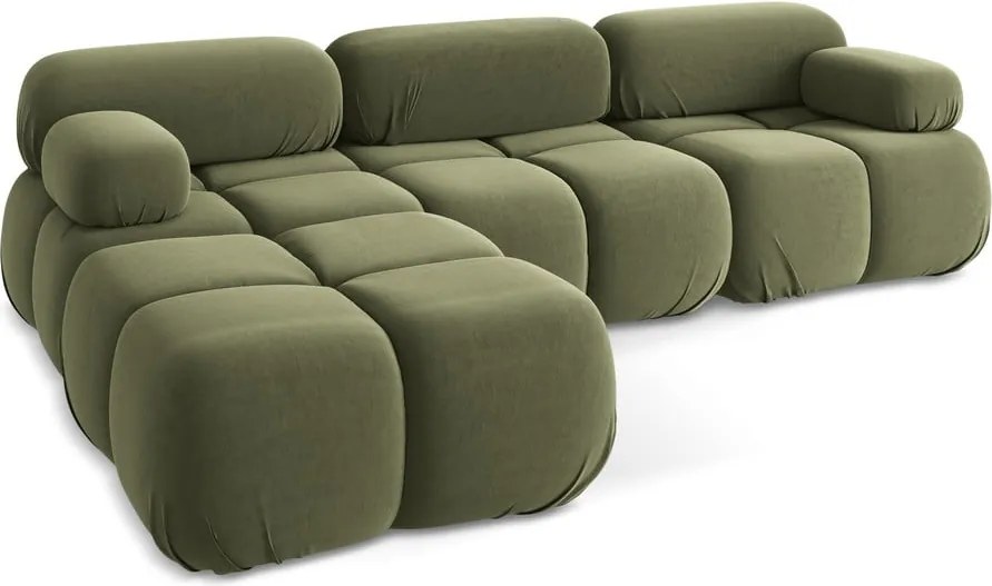 Világoszöld bársony moduláris sarokkanapé Lokua – Makamii