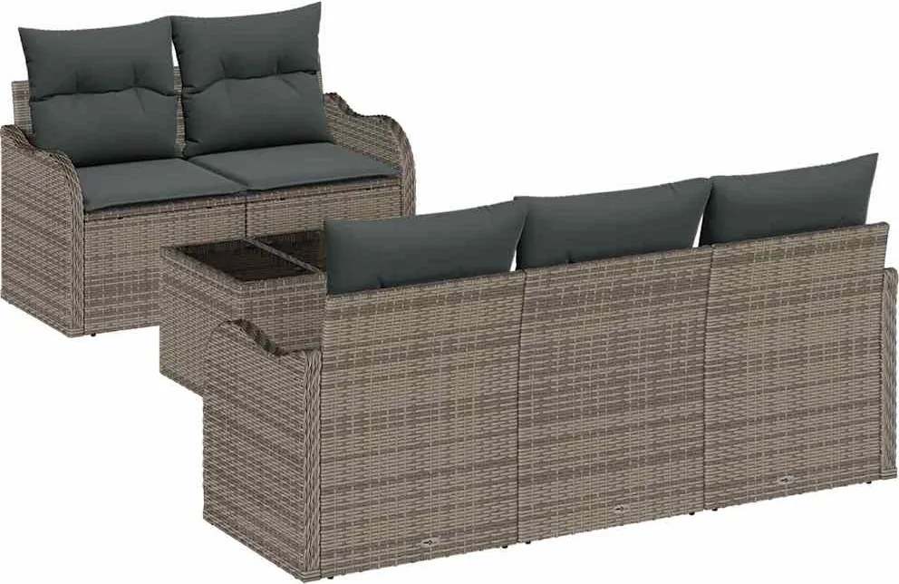 vidaXL Kerti Kanapé Szett 6 pcs Szürke Poli rattan és acél és üveg