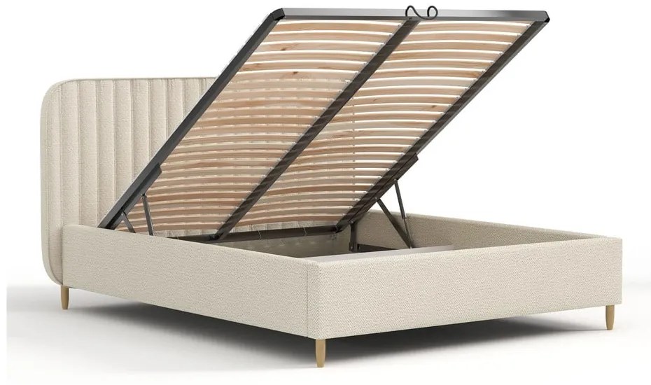 Bézs kárpitozott ágyneműtartós franciaágy ágyráccsal 140x200 cm Noto – Maison de Rêve