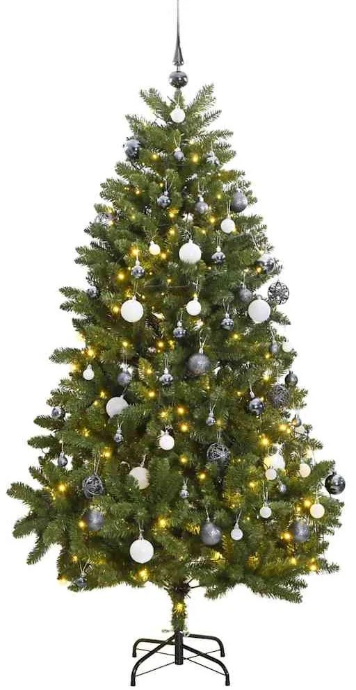 csuklópántos műkarácsonyfa 300 LED-del és gömbökkel 270 cm