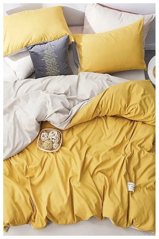 Sárga-krémszínű kétszemélyes-hosszabbított pamut ágyneműhuzat lepedővel 200x220 cm – Mila Home