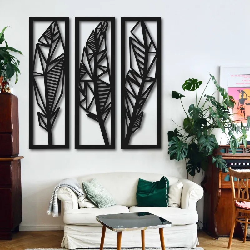Modern háromrészes festmény banánlevelekről - MUSACEAE